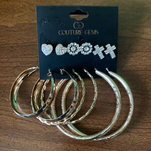 *Clearance-Final* NWOT Couture Gems 6pc Fashion Studs and Hoops Earring set